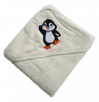 Полотенце с капюшоном для купания пингвин кремовое